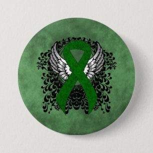 Green Awareness Ribbon with Wings 7.5 Cm Round Badge