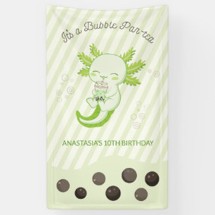 Green Axolotl Bubble Boba Tea Birthday Party Banner
