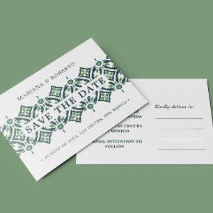 Green Azulejo  Spanish Tile LACE SAVE THE DATE Ann Announcement Postcard