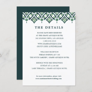 Green Azulejo Spanish Tile wedding DETAILS Invitation