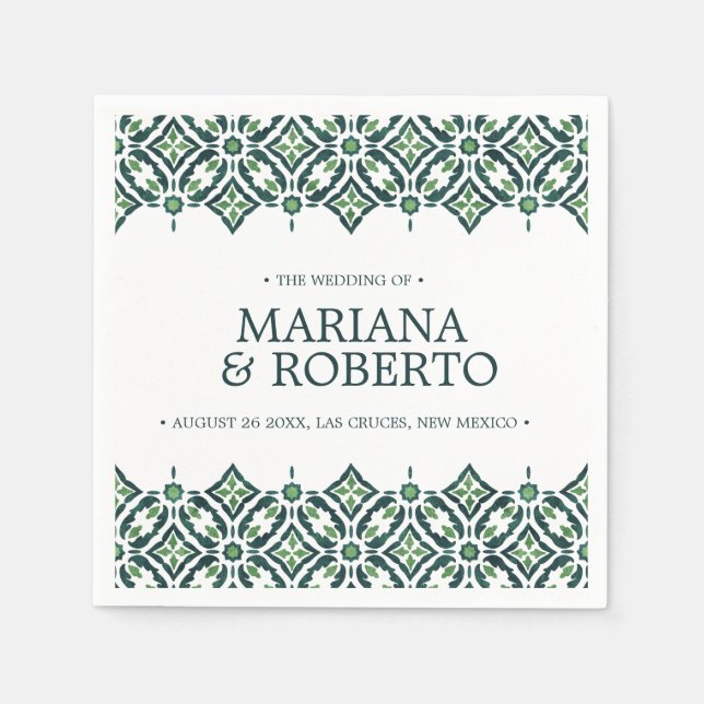 Green Azulejos | Spanish tile border personalised Napkin (Front)