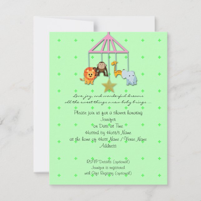 Green Baby Animal Mobile Baby Shower Invitation (Front)