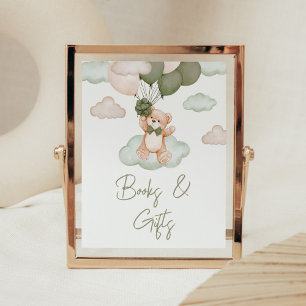 Green Baby Bear Balloon Baby Shower Books & Gifts Poster