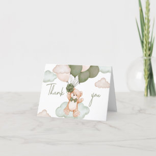 Green Baby Bear Balloon Baby Shower Thank You Card
