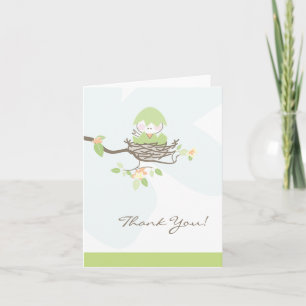Green Baby Bird in Nest Thank You Card