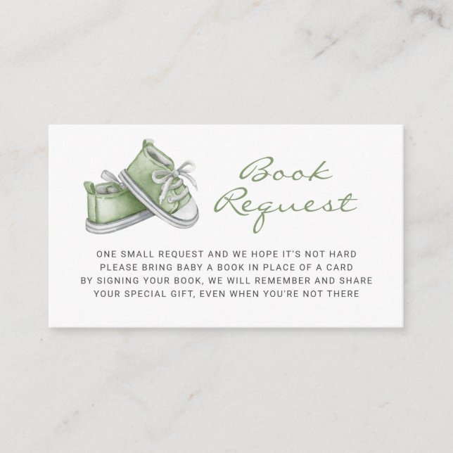 Green Baby Booties Baby Shower Book Request Enclosure Card (Front)