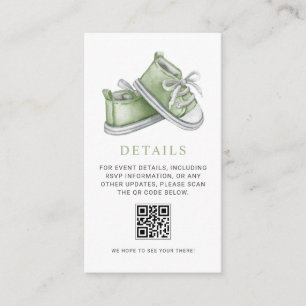 Green Baby Booties Baby Shower QR Code Details Enclosure Card