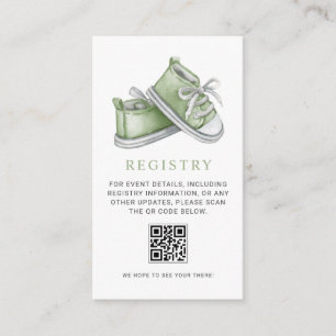Green Baby Booties Baby Shower QR Code Registry Enclosure Card