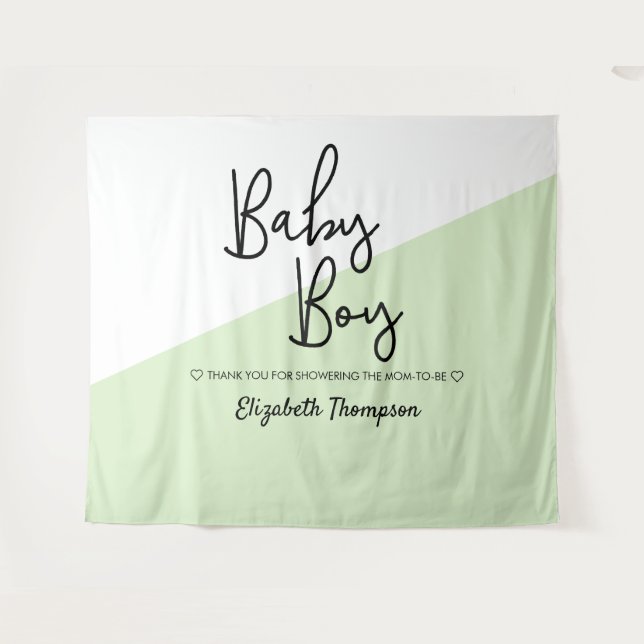 Green Baby Boy Backdrop Welcome sign Baby Shower Tapestry (Front (Horizontal))