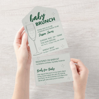 Green Baby Brunch Invitation - Tear Off for Books
