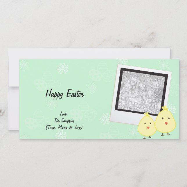 Green Baby Chick Easter Photo Cards (Front)