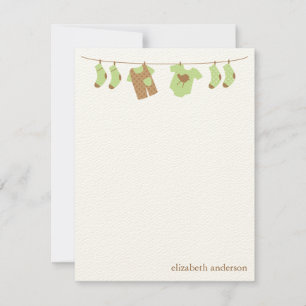 Green Baby Clothesline Flat Thank You Notes