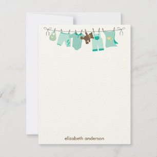 Green Baby ClotheslineThank You Notes Invitation