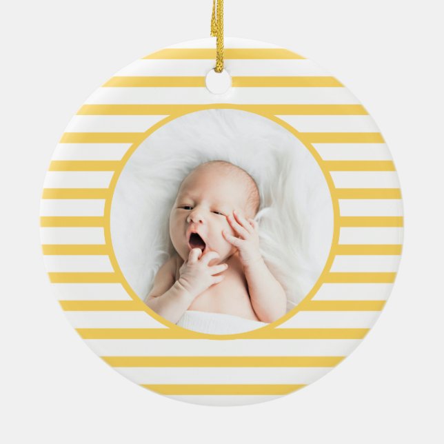 Green Baby Dino | First Christmas Yellow Stripe Ceramic Tree Decoration (Back)