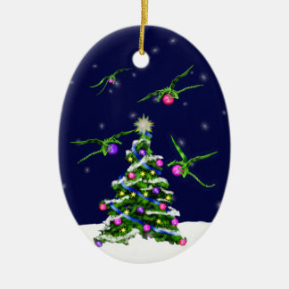Green Baby Dragons Encircle a Christmas Tree Ceramic Tree Decoration
