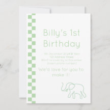 Green Baby Elephant Birthday Invitation
