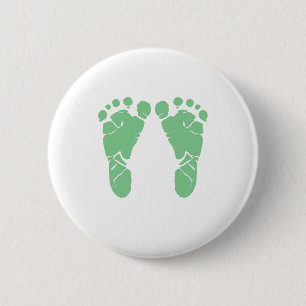 Green baby footprints 6 cm round badge