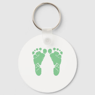 Green baby footprints key ring