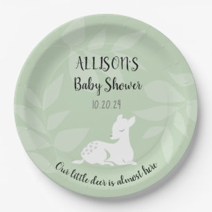 GREEN Baby Garden Deer Dear Baby Shower Invite Paper Plate