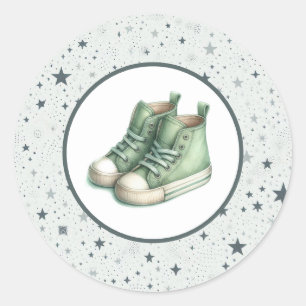 Green Baby High Tops Baby Shower Classic Round Sticker