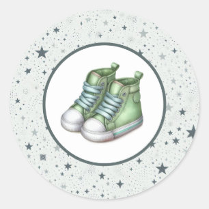 Green Baby High Tops Baby Shower Classic Round Sticker