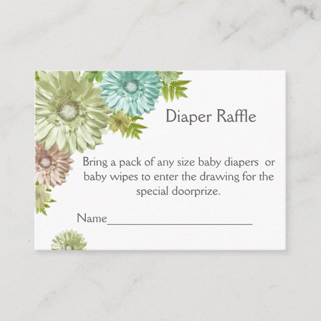 Green Baby In Bloom Brunch Shower Diaper Raffle Enclosure Card (Front)