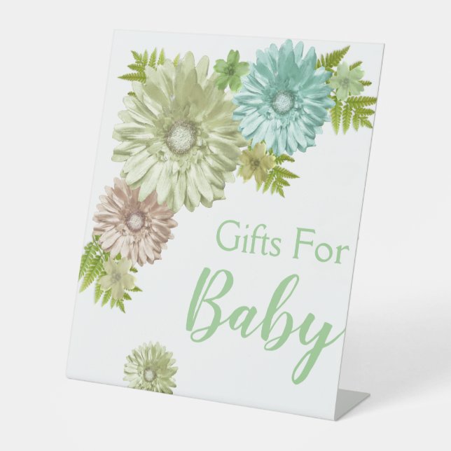 Green Baby In Bloom Brunch Shower Gifts Pedestal Sign (Front)
