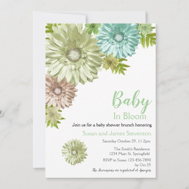 Green Baby In Bloom Brunch Shower Invitation (Front)