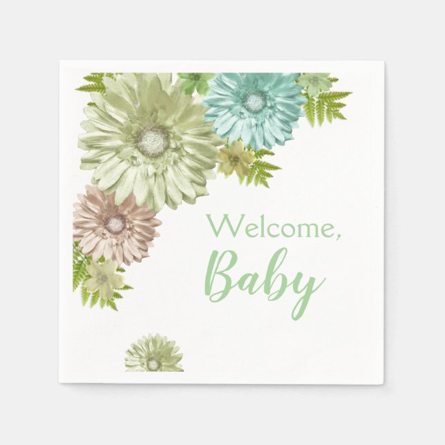 Green Baby In Bloom Brunch Shower  Napkin (Front)
