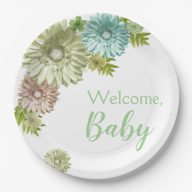 Green Baby In Bloom Brunch Shower  Paper Plate (Front)