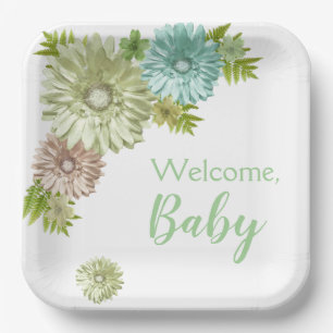 Green Baby In Bloom Brunch Shower  Paper Plate