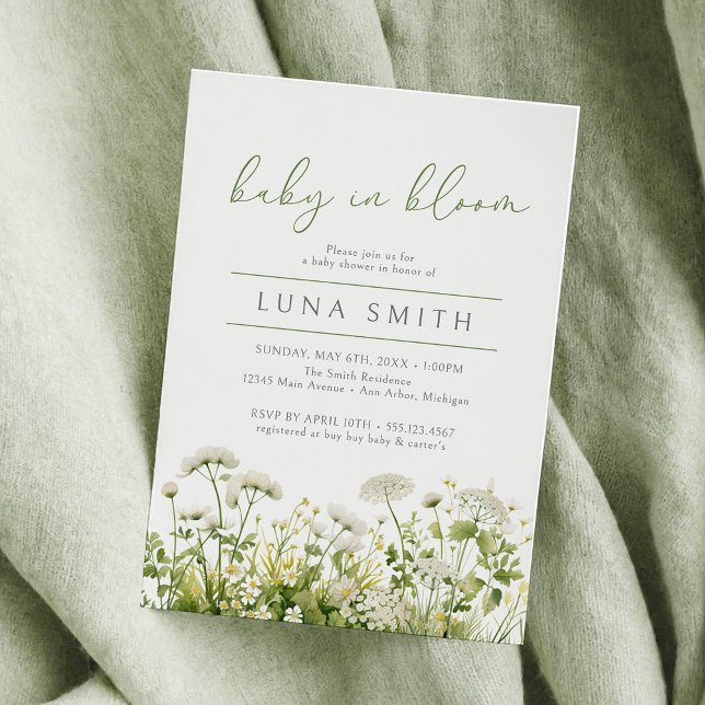 Green Baby In Bloom Floral Wildflower Baby Shower Invitation (Creator Uploaded)