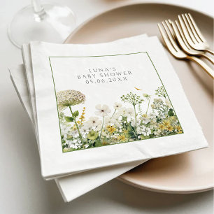 Green Baby In Bloom Floral Wildflower Baby Shower Napkin