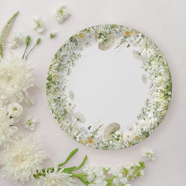 Green Baby In Bloom Floral Wildflower Baby Shower Paper Plate (Creator Uploaded)