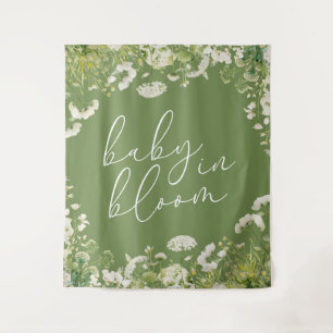 Green Baby In Bloom Floral Wildflower Baby Shower Tapestry