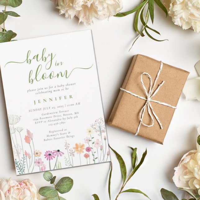 Green Baby In Bloom Watercolor Wildflower Shower Invitation (Creator Uploaded)