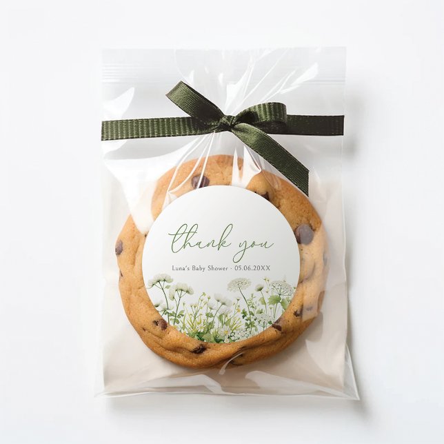 Green Baby In Bloom Wildflower Shower Favour Classic Round Sticker (Creator Uploaded)