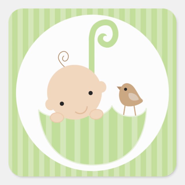 Green Baby in Umbrella Square Sticker (Front)