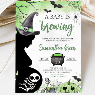 Green Baby is Brewing Halloween Baby Shower Invitation