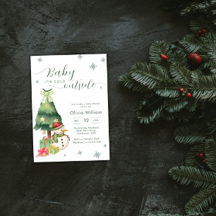 Green Baby It's Cold Outside Snowman Baby Shower Invitation