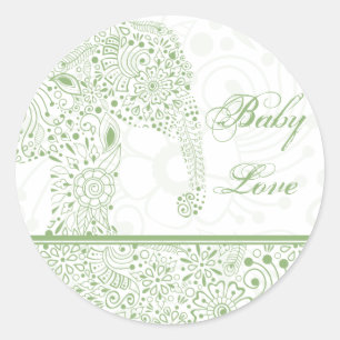 Green Baby Love Elephant Sticker