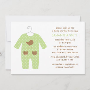 Green Baby Outfit Gender Neutral Baby Shower Invitation