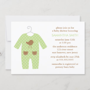 Green Baby Outfit Gender Neutral Baby Shower Invitation