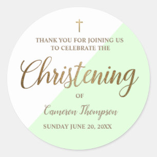Green Baby Personalised Christening thank you Classic Round Sticker