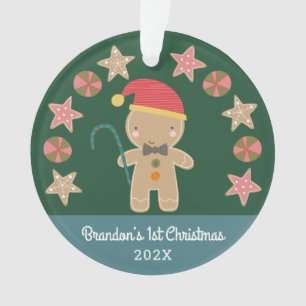 Green Baby Photo First Christmas Gingerbread Boy Ornament