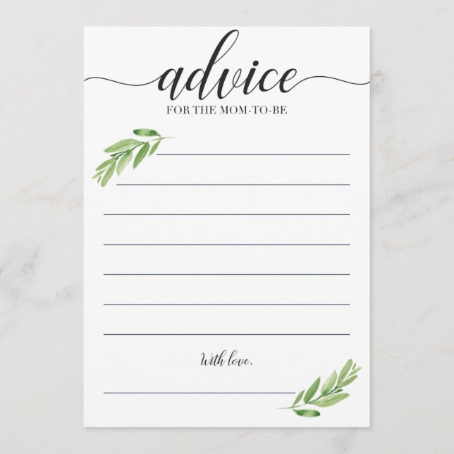 Green Baby Shower Advice for Mum to be Cards (Front)