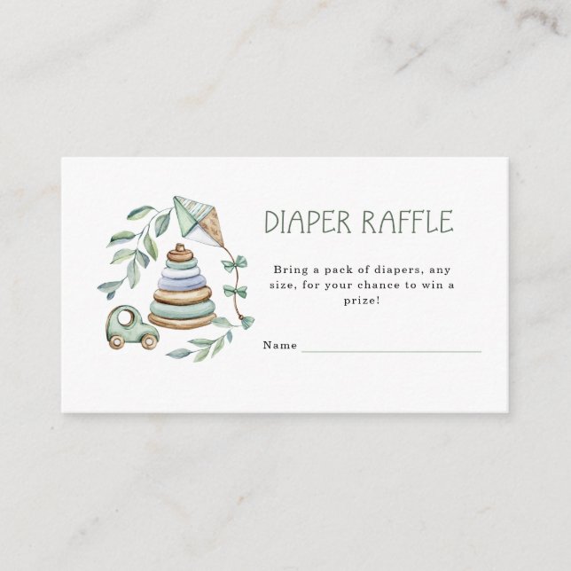 Green baby Shower Diaper Raffle Enclosure Card (Front)