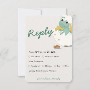 Green Baby Shower Dino Egg Menu Choice RSVP Card