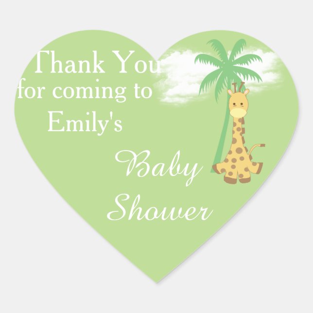 Green baby shower giraffe thank you stickers (Front)