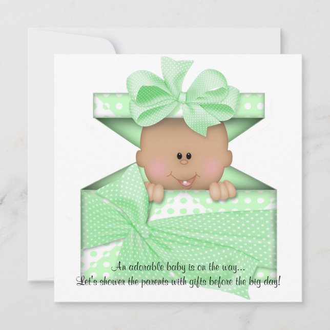 Green Baby Shower Invitation African American (Front)